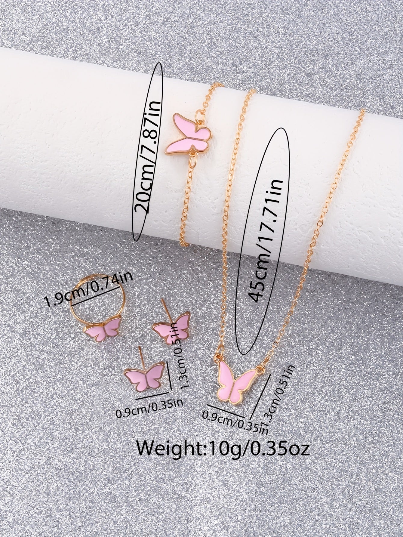 6pcs Lovely Pink Butterfly Shell Quartz Watch, Bracelet, Necklace & Earrings Set - Pointer Display, Electronic Quartz Movement, Non-Rechargeable Battery – Ideal Gift for Valentine’s Day, Easter & Eid al-Fitr – Best Pres